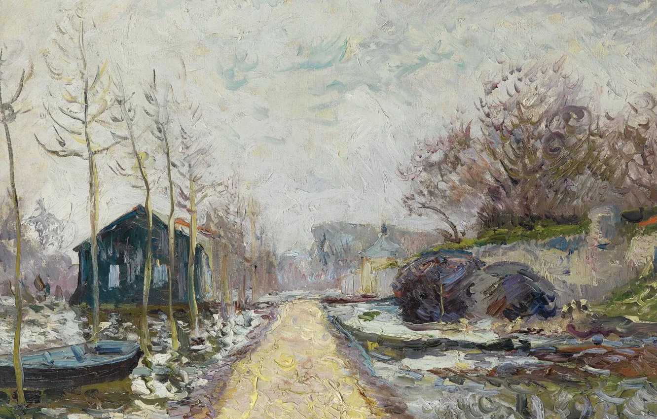 Фото обои пейзаж, картина, 1904, Maxime Maufra, Максим Мофра, Наводнение. Зима. Бас-Гулен