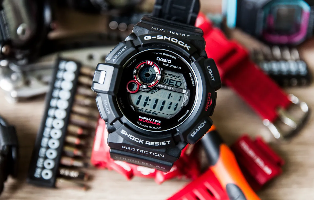 Фото обои black, digital, watch, 200, Casio, mud, solar, wather