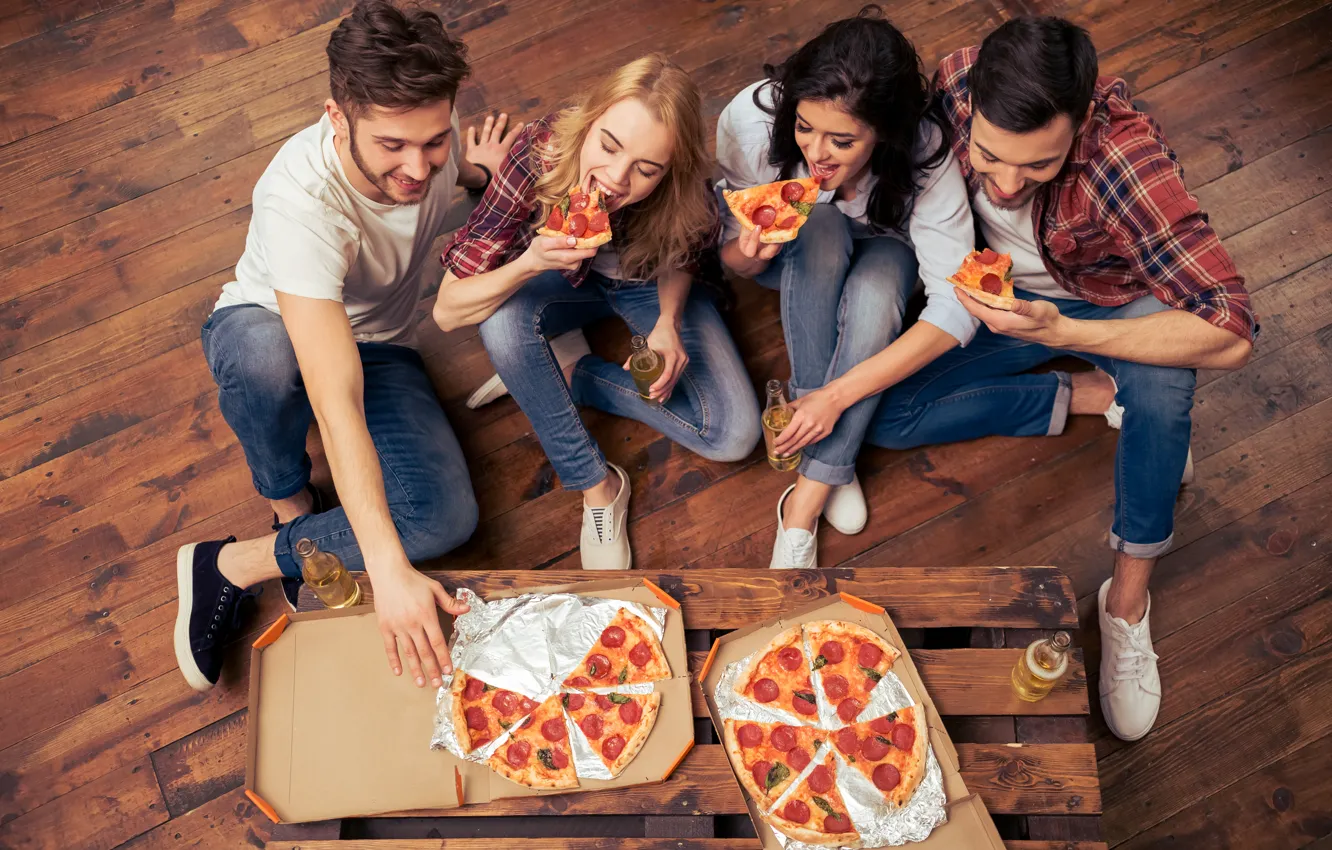 Фото обои pizza, fun, friends