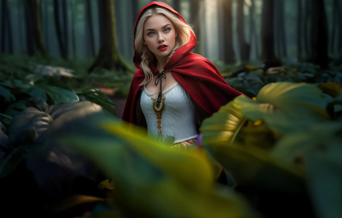 Фото обои red, women, Beauty and the Beast, Red Riding Hood, cape, fantasy girl, Beauty4K, Beauty66