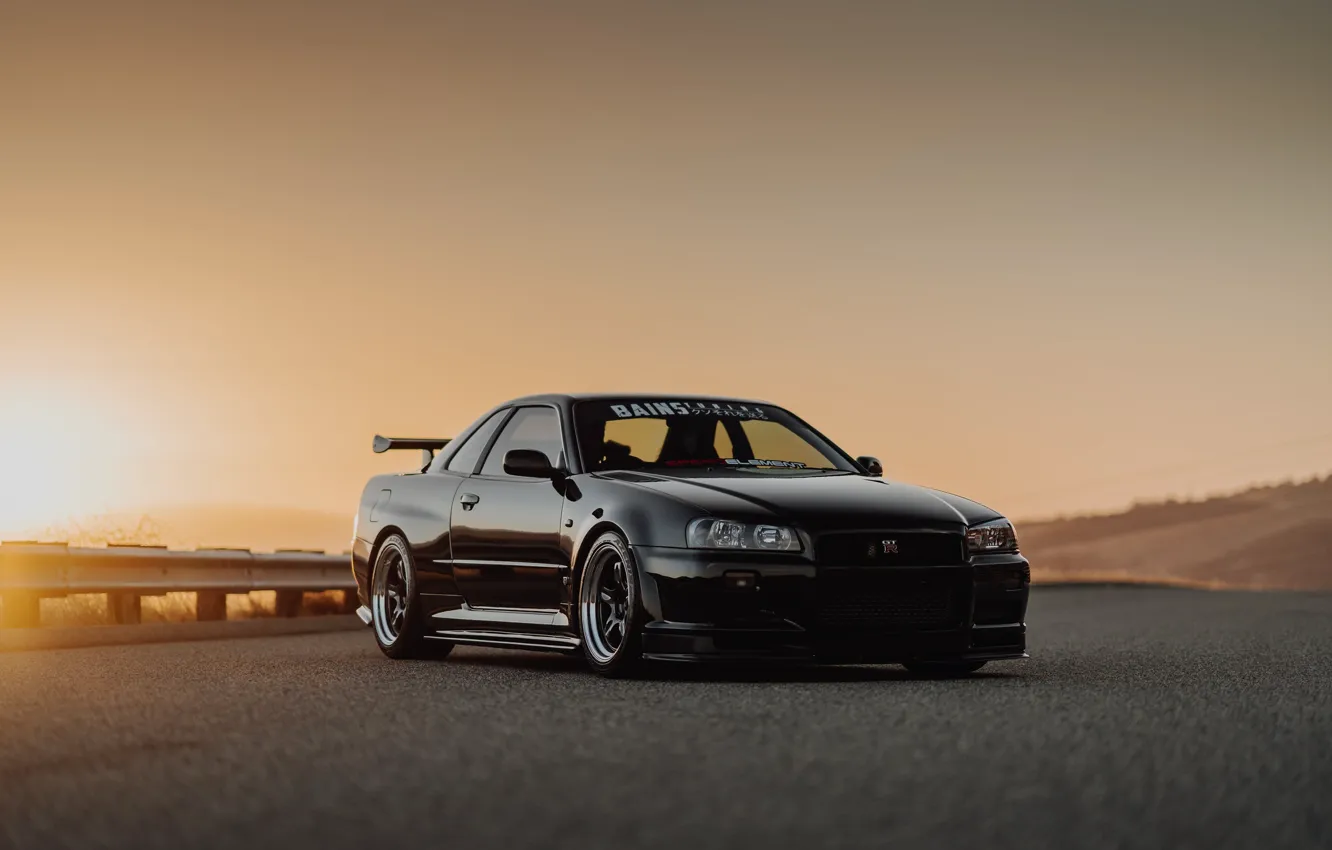 Фото обои GT-R, Sunset, R34, Road, V-Spec II Nur