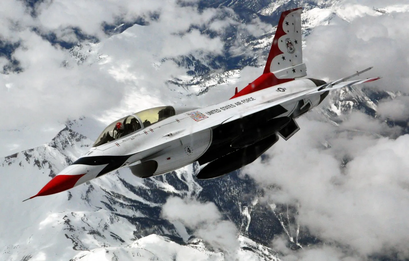 Фото обои истребитель, F-16, Fighting Falcon, Thunderbird