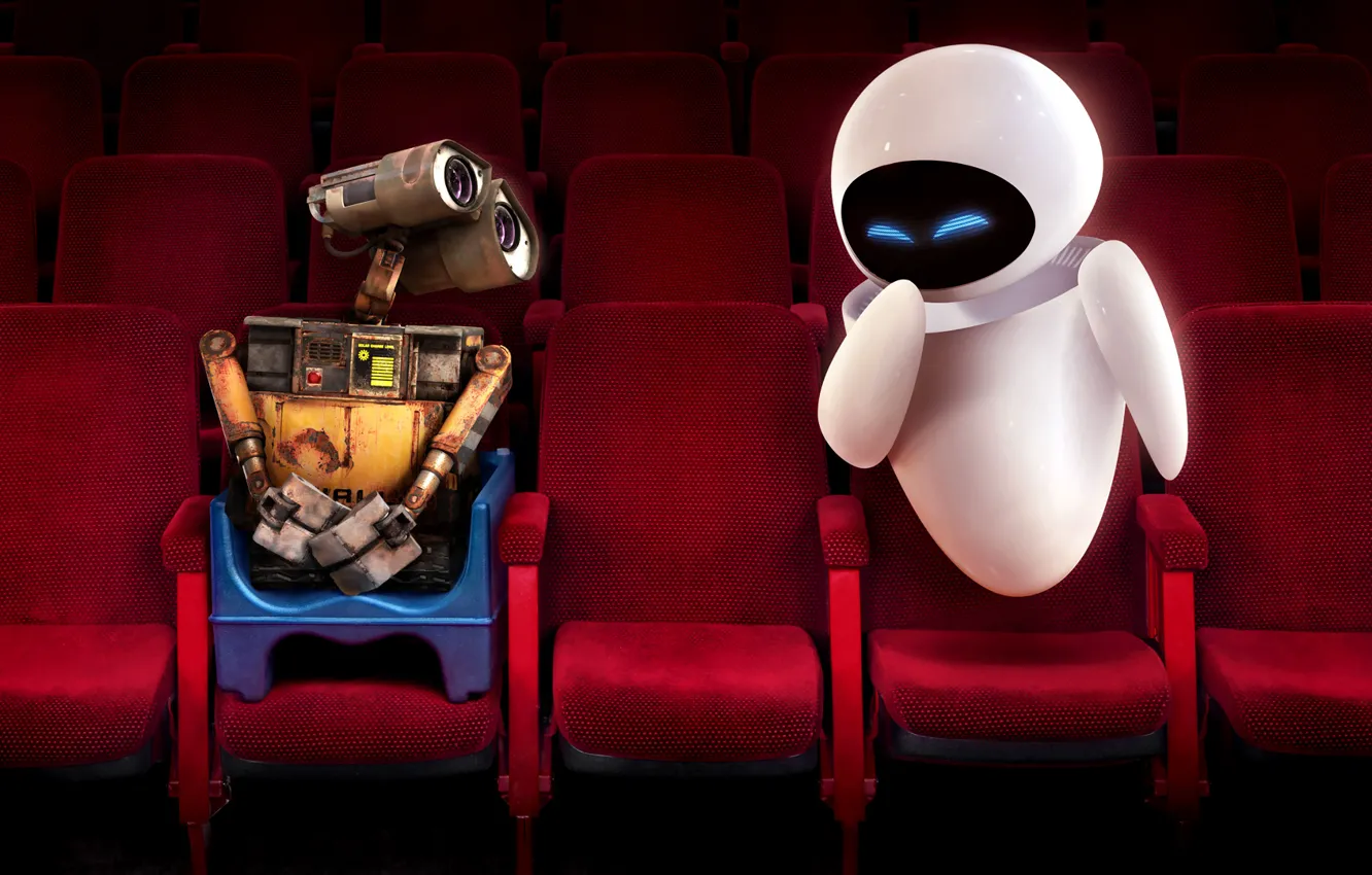Фото обои красный, кресло, Wall-e, кинотеатр, Ева