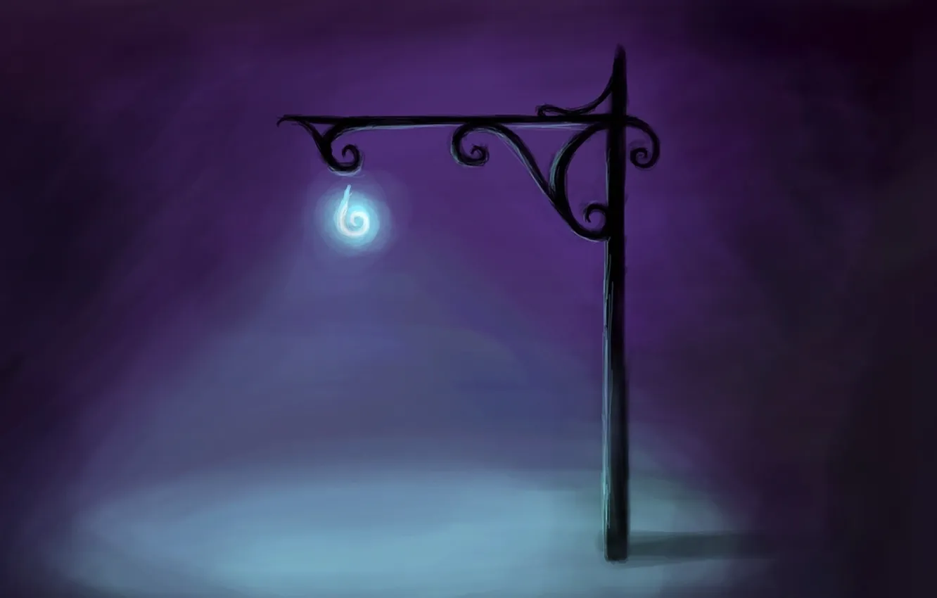 Фото обои лампочка, ночь, темнота, улица, рисунок, столб, dark, фонарь