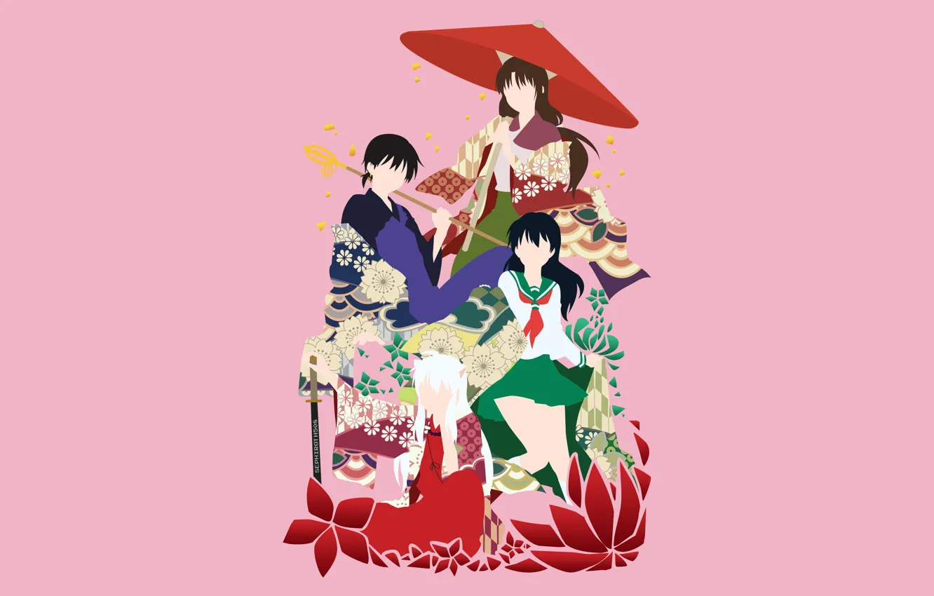 Фото обои umbrella, anime, manga, kimono, Inuyasha, japonese, youkay