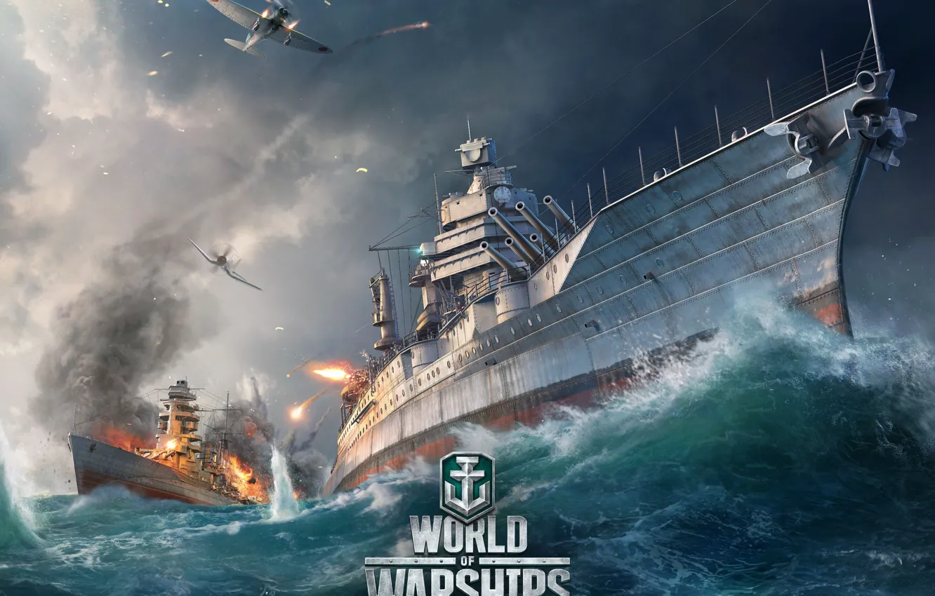Фото обои морской бой, World of Warships, Мир Кораблей