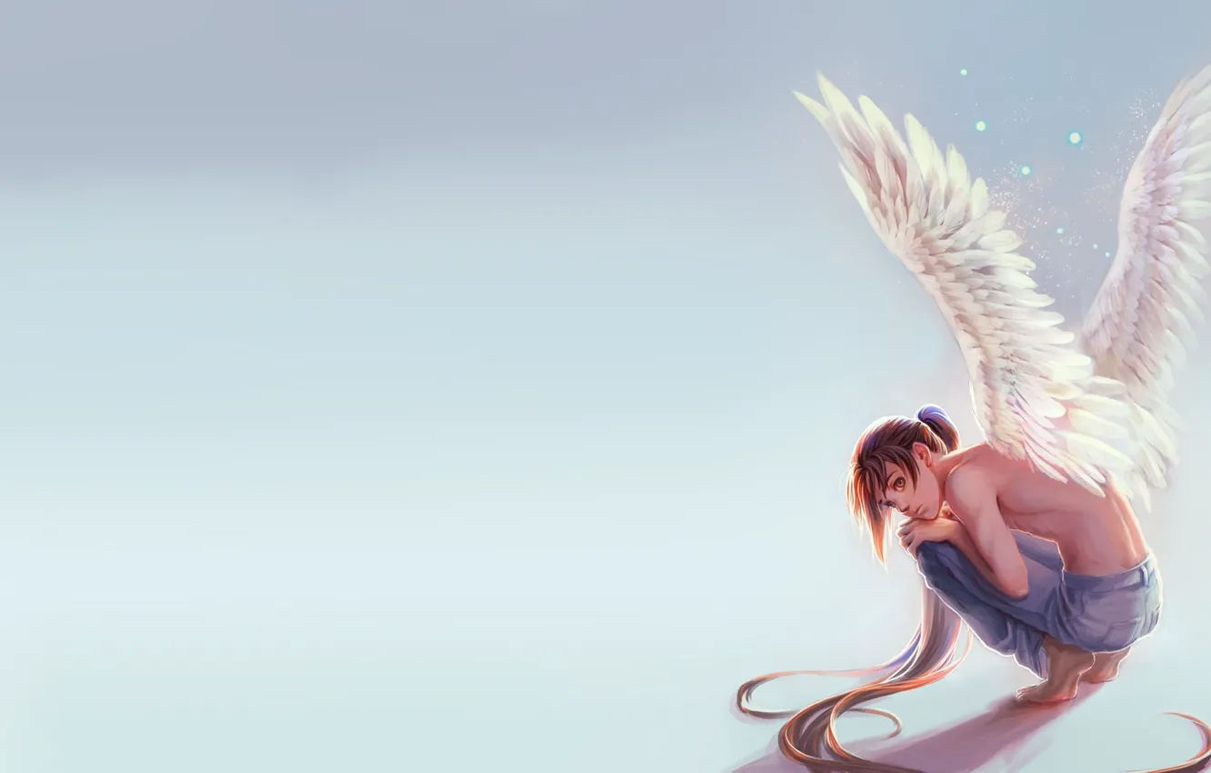 Фото обои настроение, крылья, минимализм, ангел, аниме, арт, парень, tower of god