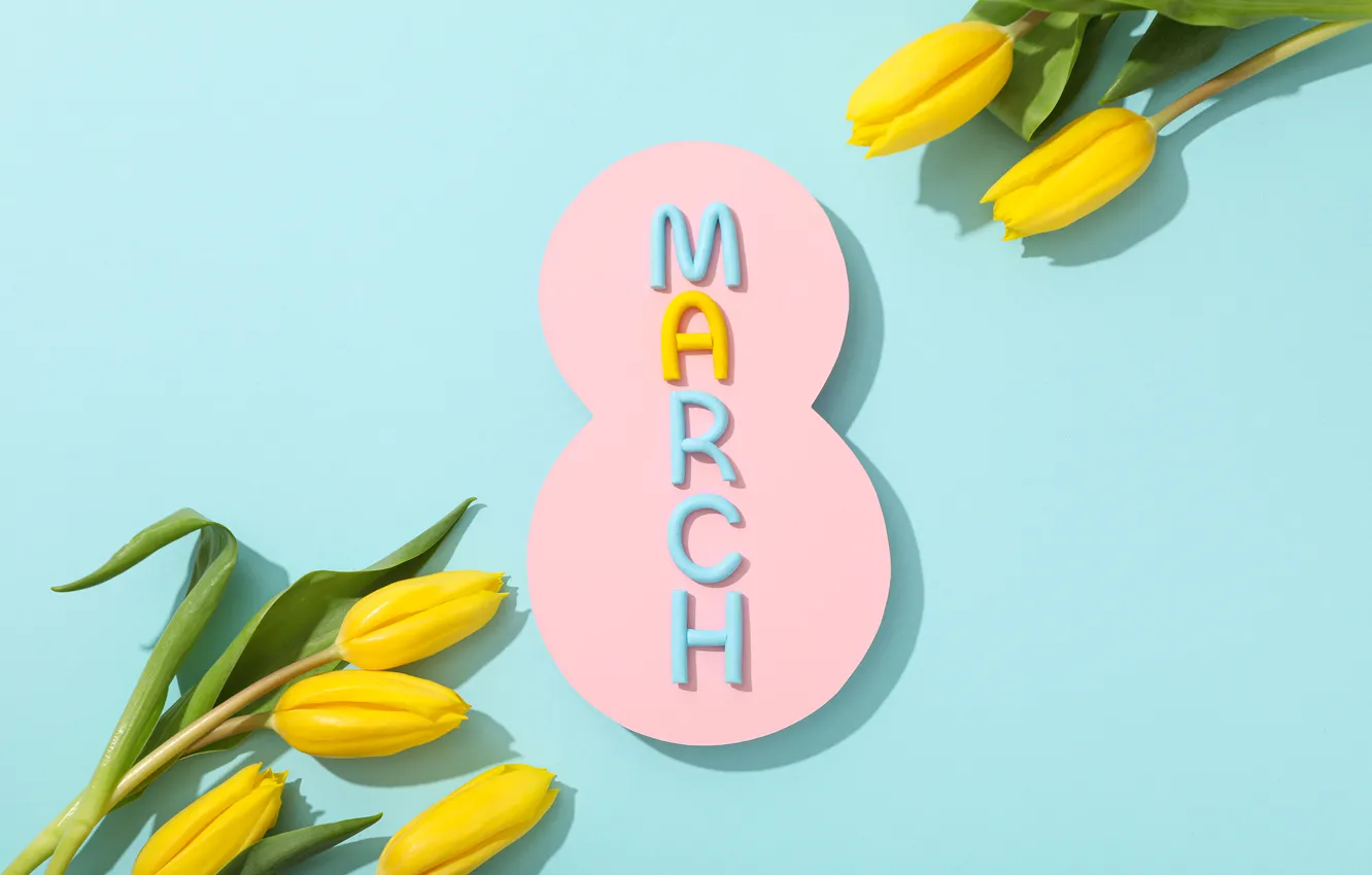 Фото обои цветы, цифра, тюльпаны, happy, 8 марта, flowers, tulips, spring