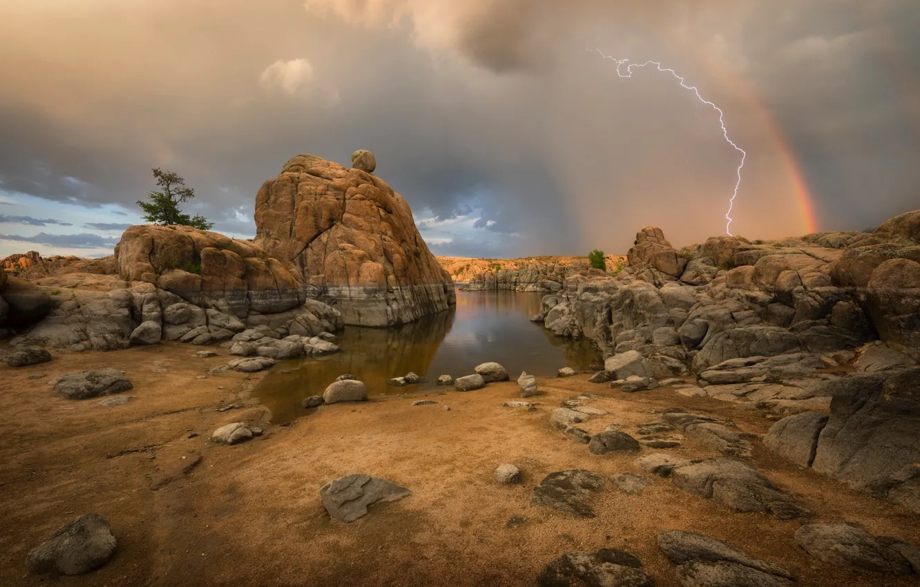 Фото обои Arizona, Prescott, Watson Lake, Monsoon storm