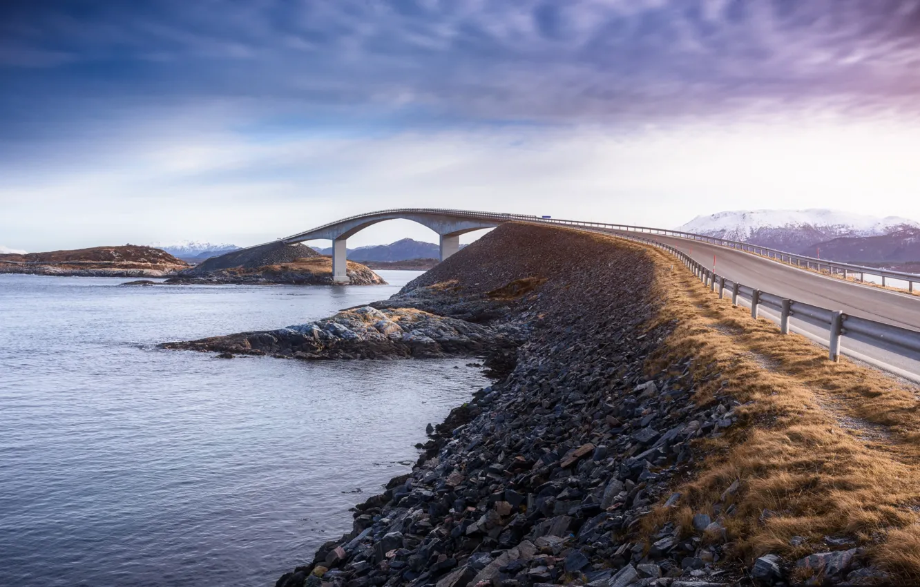 Фото обои дорога, мост, пролив, Норвегия