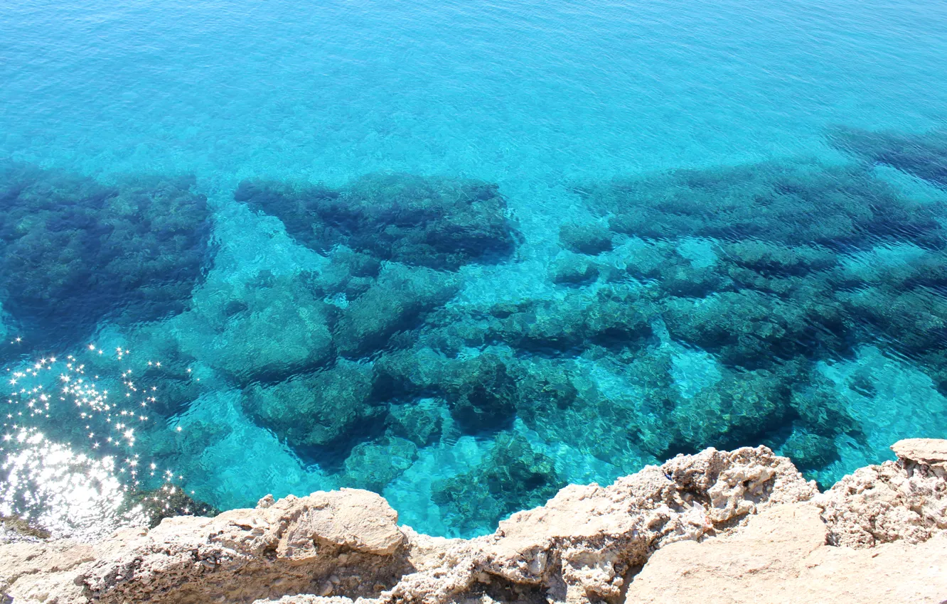 Фото обои море, вода, beach, бирюзовый, лазурь, turquoise, Кипр, Cyprus