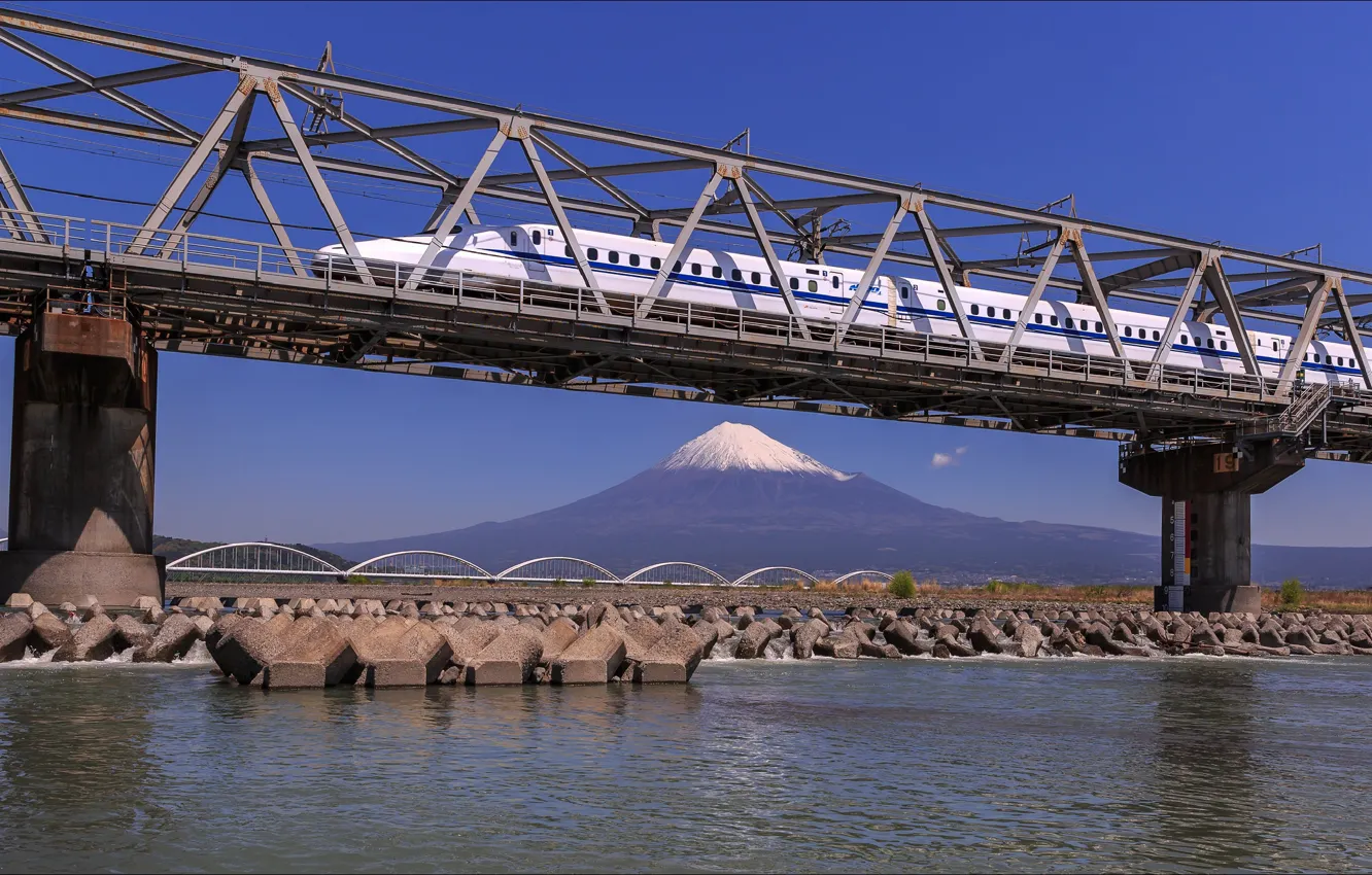 Фото обои мост, транспорт, вид, поезд, Япония, Азия, Japan, bridge