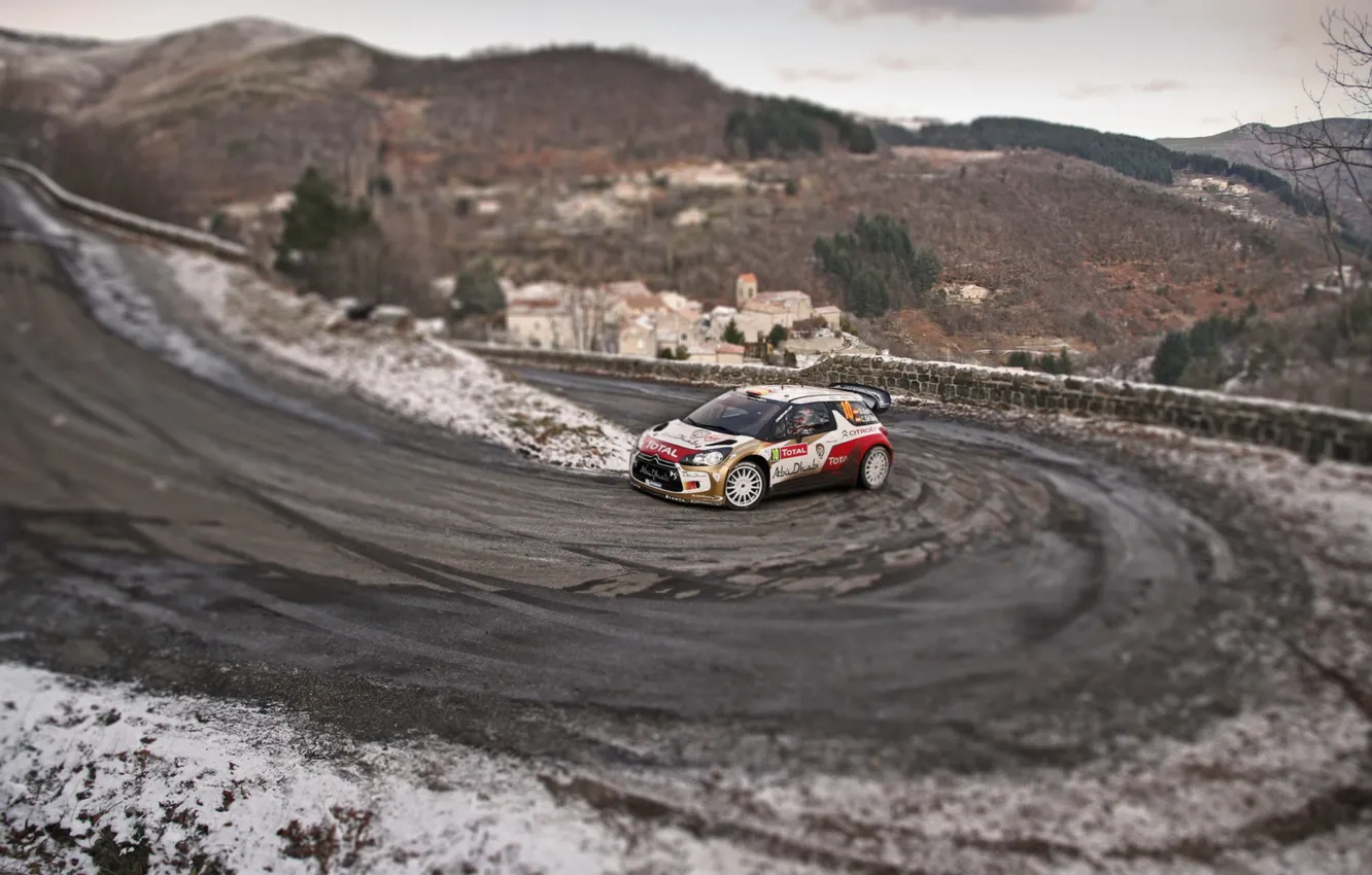 Фото обои Зима, Спорт, Поворот, Citroen, DS3, WRC, Rally, Ралли