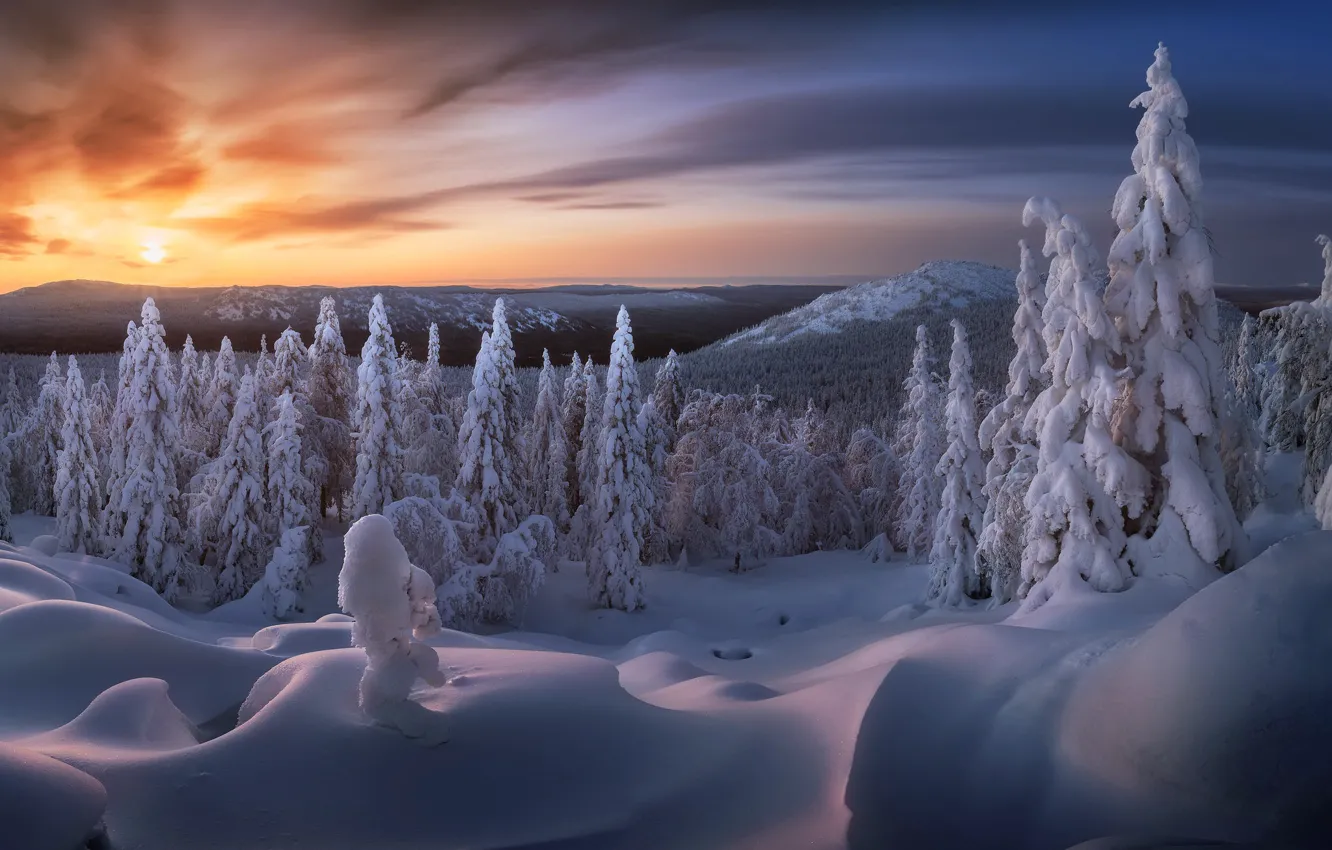 Фото обои Russia, Sunrise, Ural, Taganay national park