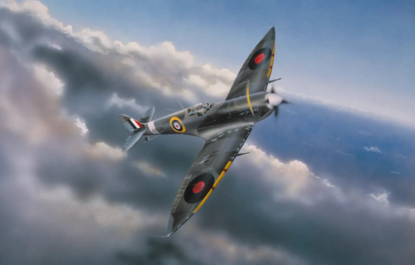 Фото обои war, art, painting, aviation, ww2, Supermarine Spitfire Mk.VI