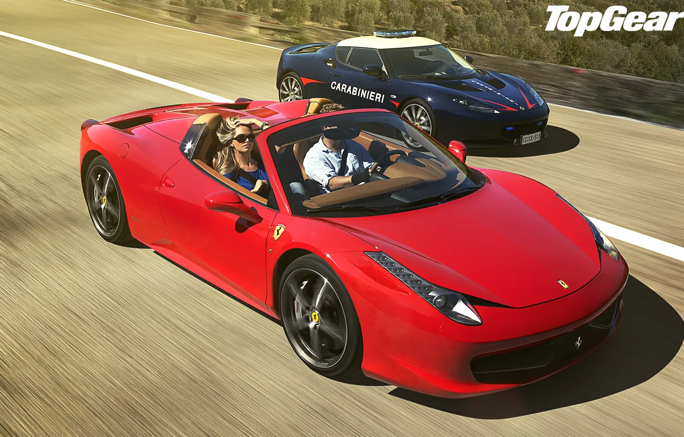Фото обои синий, красный, блондинка, Lotus, Ferrari, лотус, феррари, 458