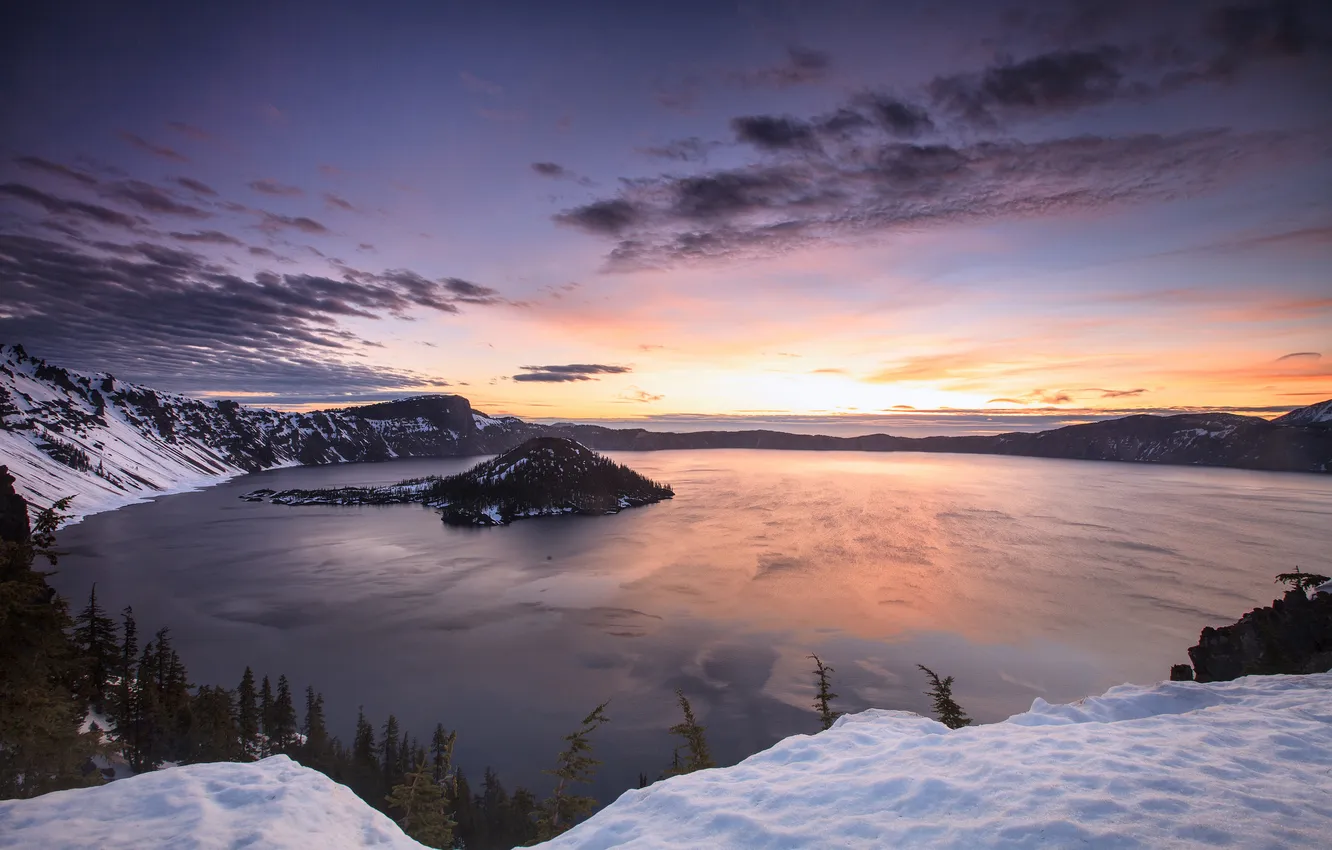 Фото обои небо, горы, озеро, застывший вулкан