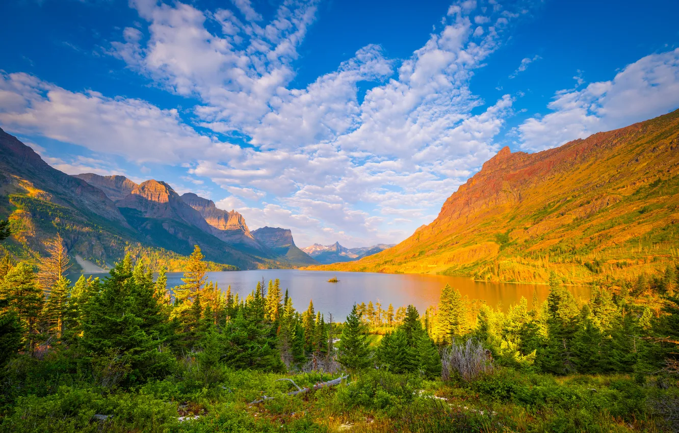 Фото обои пейзаж, горы, озеро, США, Glacier National Park