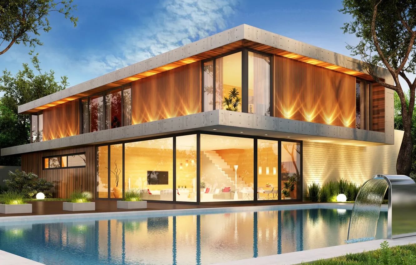 Фото обои дизайн, дом, бассейн, modern, houses, villa, luxury