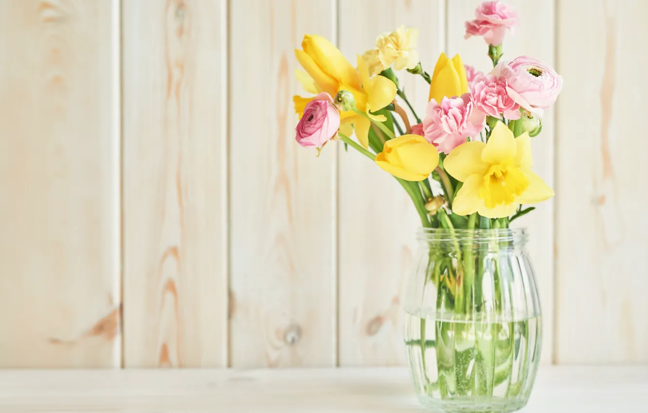 Фото обои букет, тюльпаны, ваза, нарциссы, лютики, гвоздики, Yarovoy Aleksandr