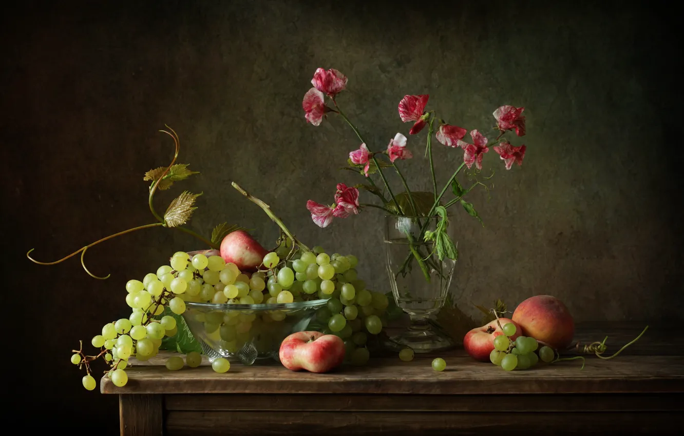 Фото обои маки, виноград, персики