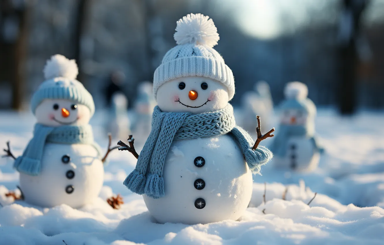 Фото обои зима, снег, Рождество, Новый год, снеговик, Christmas, winter, snow