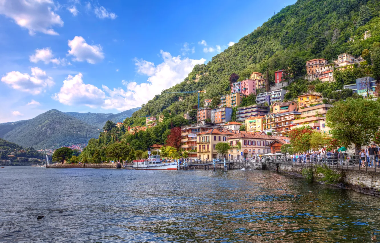 Фото обои горы, город, озеро, фото, дома, Италия, Como Lombardy