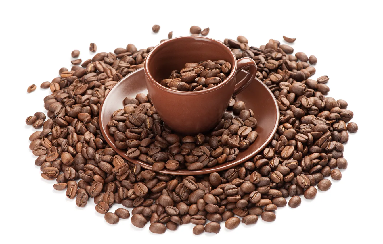 Фото обои чашка, кофейные зерна, блюдце, Cup, coffee beans, saucer