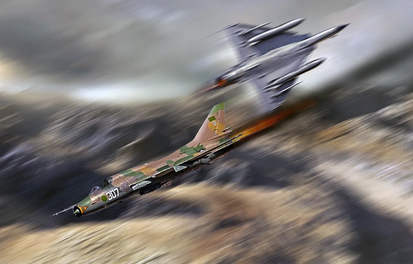 Фото обои истребители, Mirage, воздушный бой, Су-22