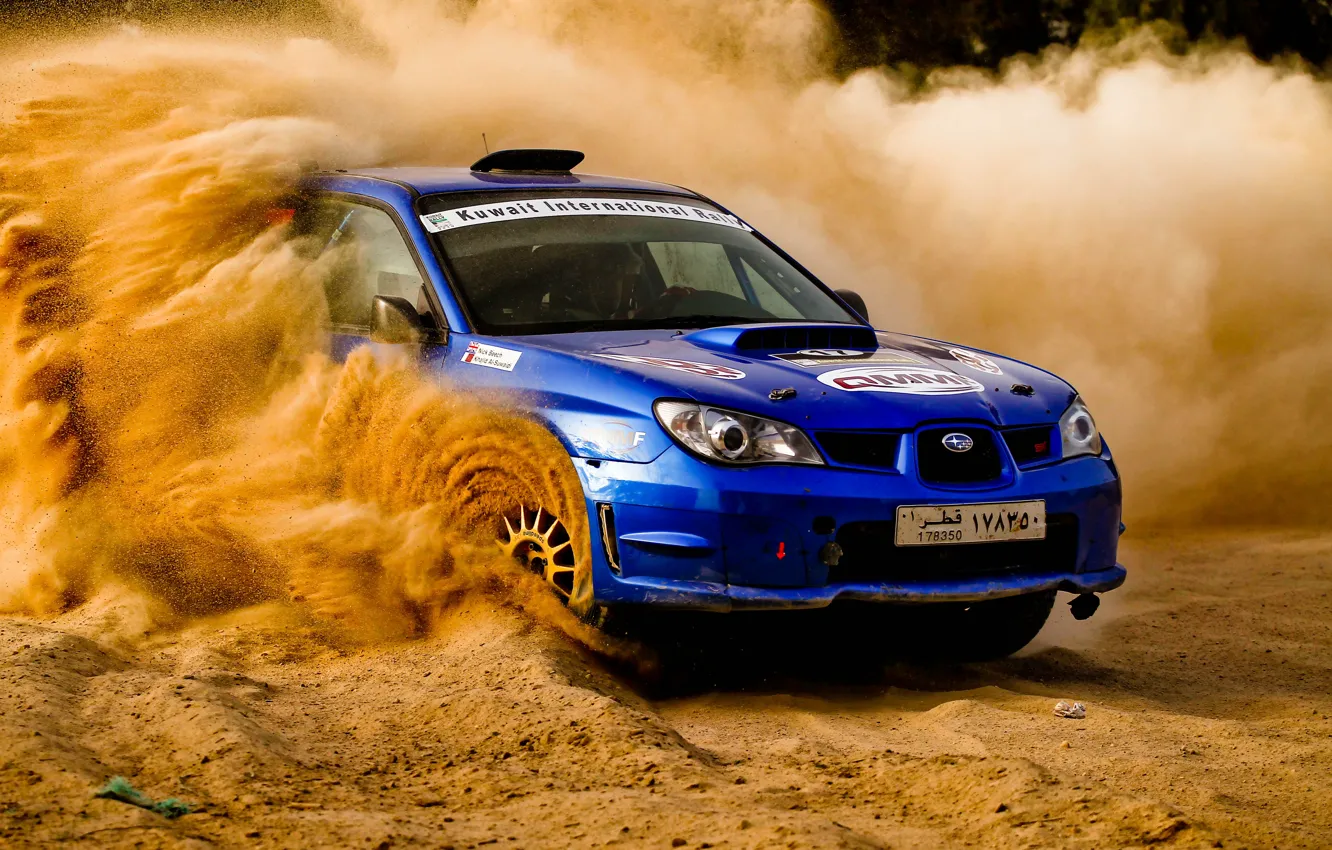 Фото обои песок, Subaru, Impreza, ралли, blue, субару, импреза, STi