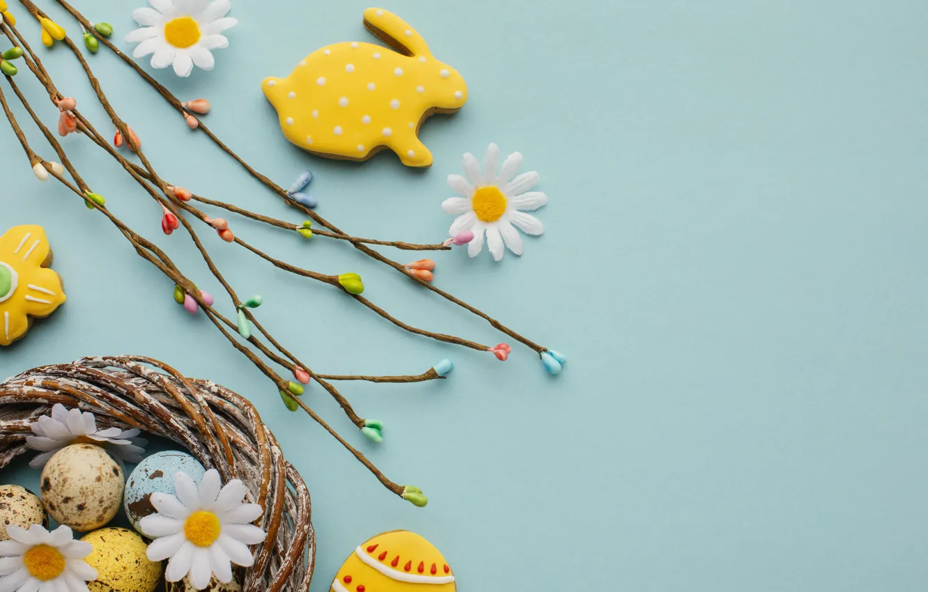 Фото обои цветы, яйца, весна, colorful, Пасха, happy, flowers, spring