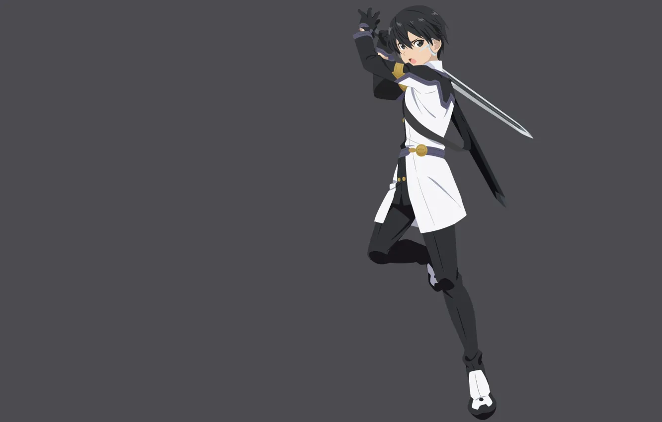 Фото обои меч, аниме, арт, серый фон, Мастера меча онлайн, Sword Art Online, Кирито
