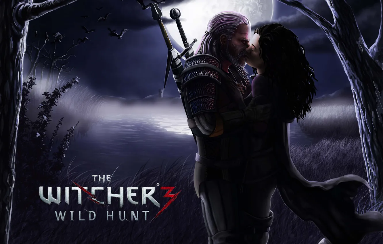 Фото обои поцелуй, The Witcher 3: Wild Hunt, Ведьмак 3: Дикая Охота, Yennefer