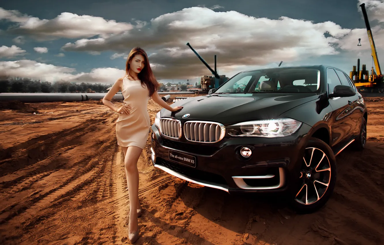 Фото обои девушка, поза, BMW, азиатка