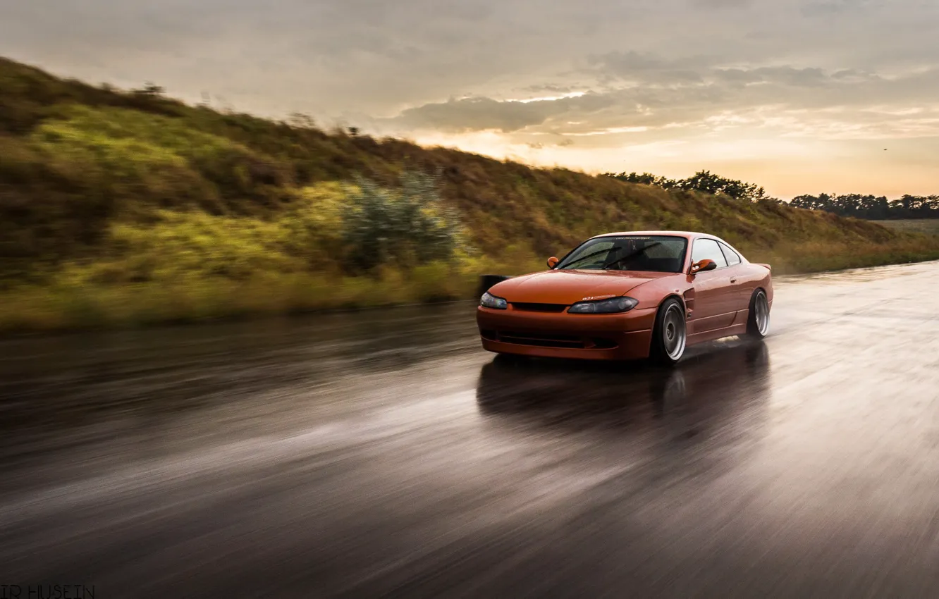 Фото обои Orange, Car, Road, Nissan Silvia S15