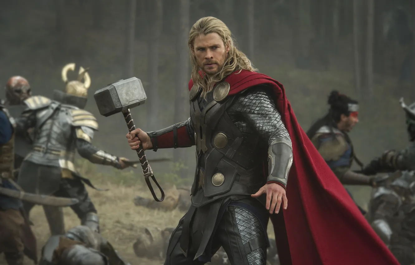 Фото обои доспехи, молот, битва, комикс, Thor, Крис Хемсворт, MARVEL, Chris Hemsworth