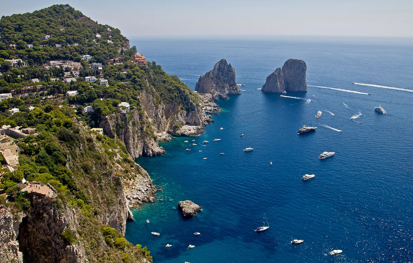 Фото обои море, небо, скалы, остров, Италия, Капри