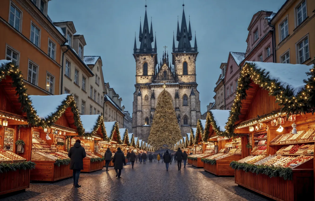 Фото обои украшения, city, город, улица, Рождество, Новый год, christmas, street