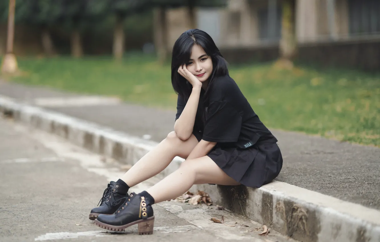 Фото обои взгляд, девушка, улица