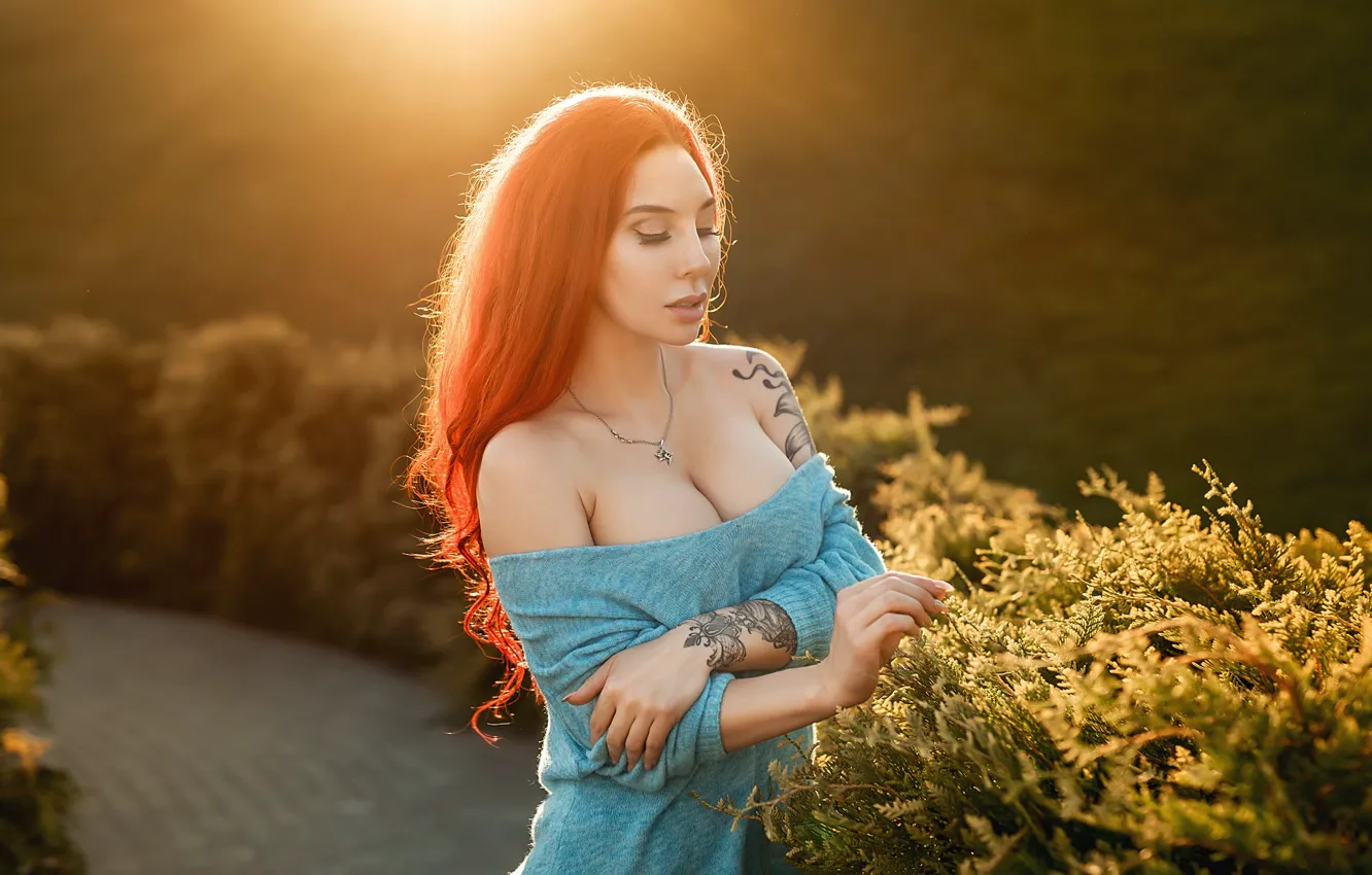 Фото обои model, sun, pretty, redhead, pose, Георгий Дьяков