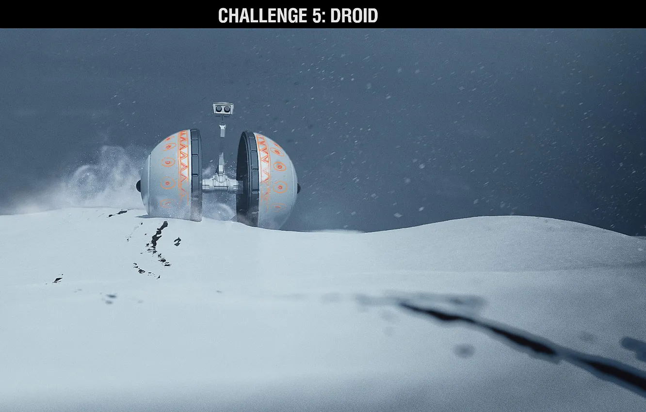 Фото обои снег, след, робот, challenge, droid