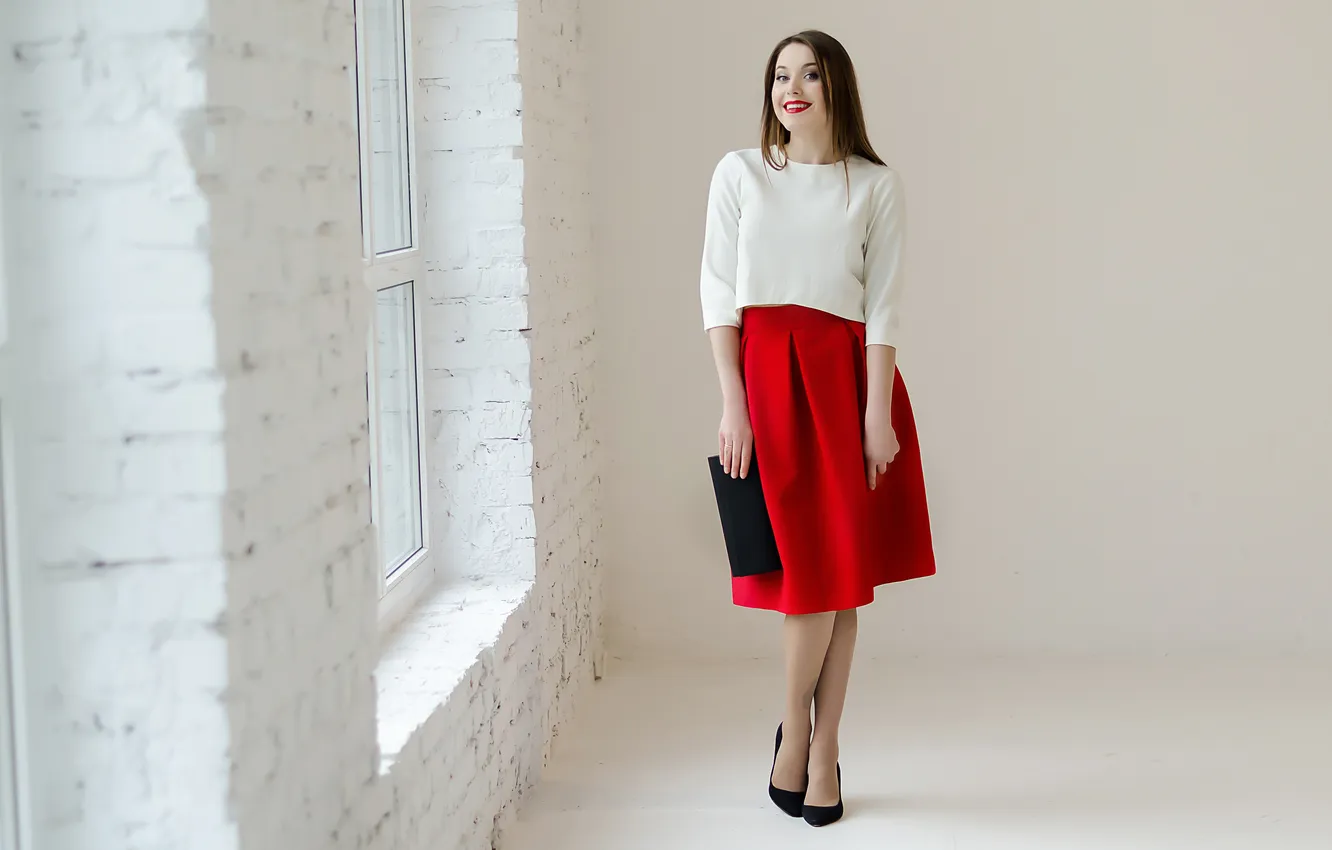 Фото обои girl, blouse, model, skirt