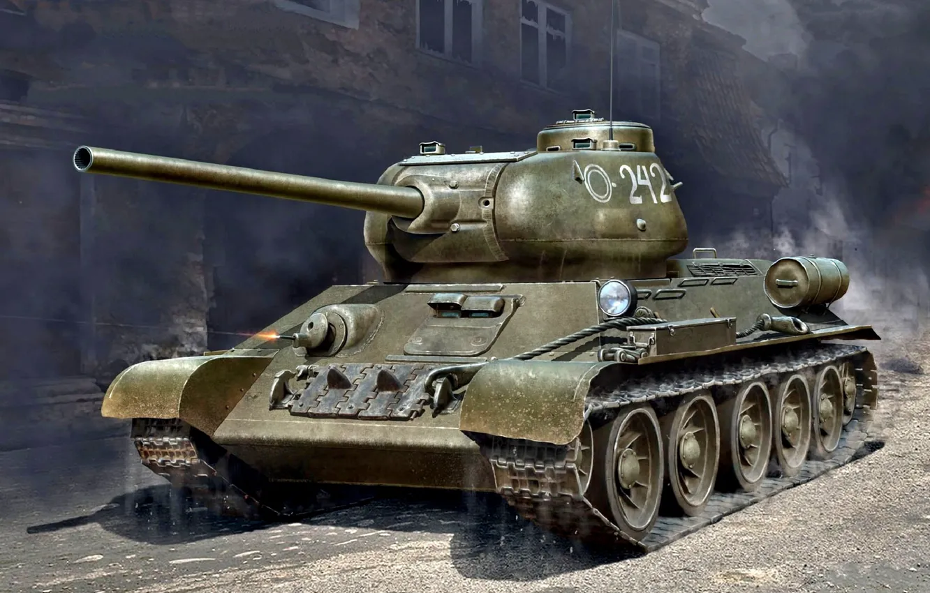 Фото обои Рисунок, СССР, Танк, Великая Отечественная война, Советский, WW2, Средний, Т-34-85