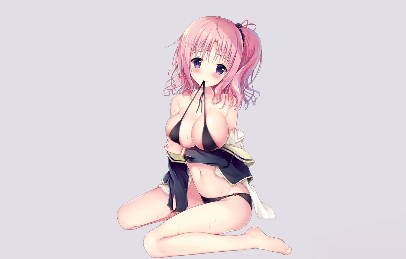 Фото обои girl, sexy, wet, cleavage, pink hair, long hair, legs, boobs