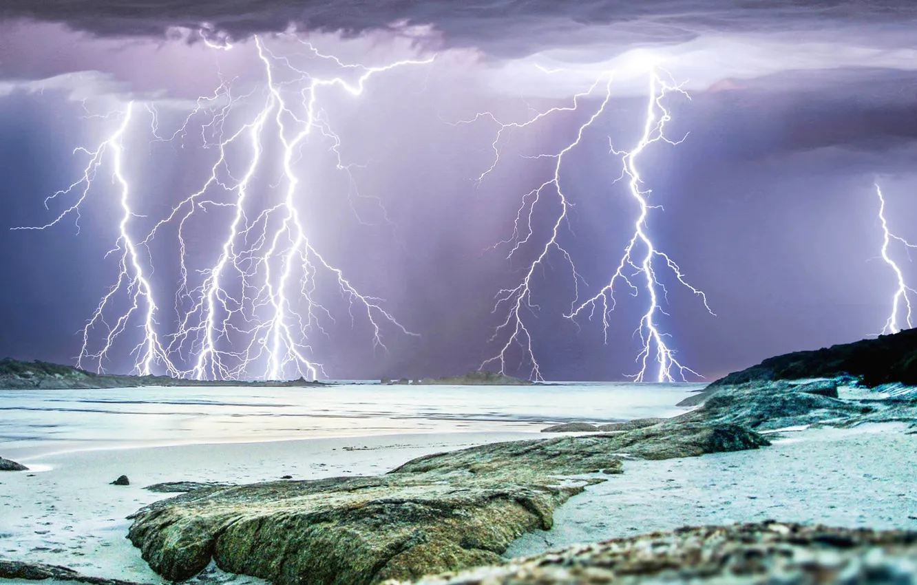 Фото обои море, гроза, тучи, стихия, молния, Австралия, Перт