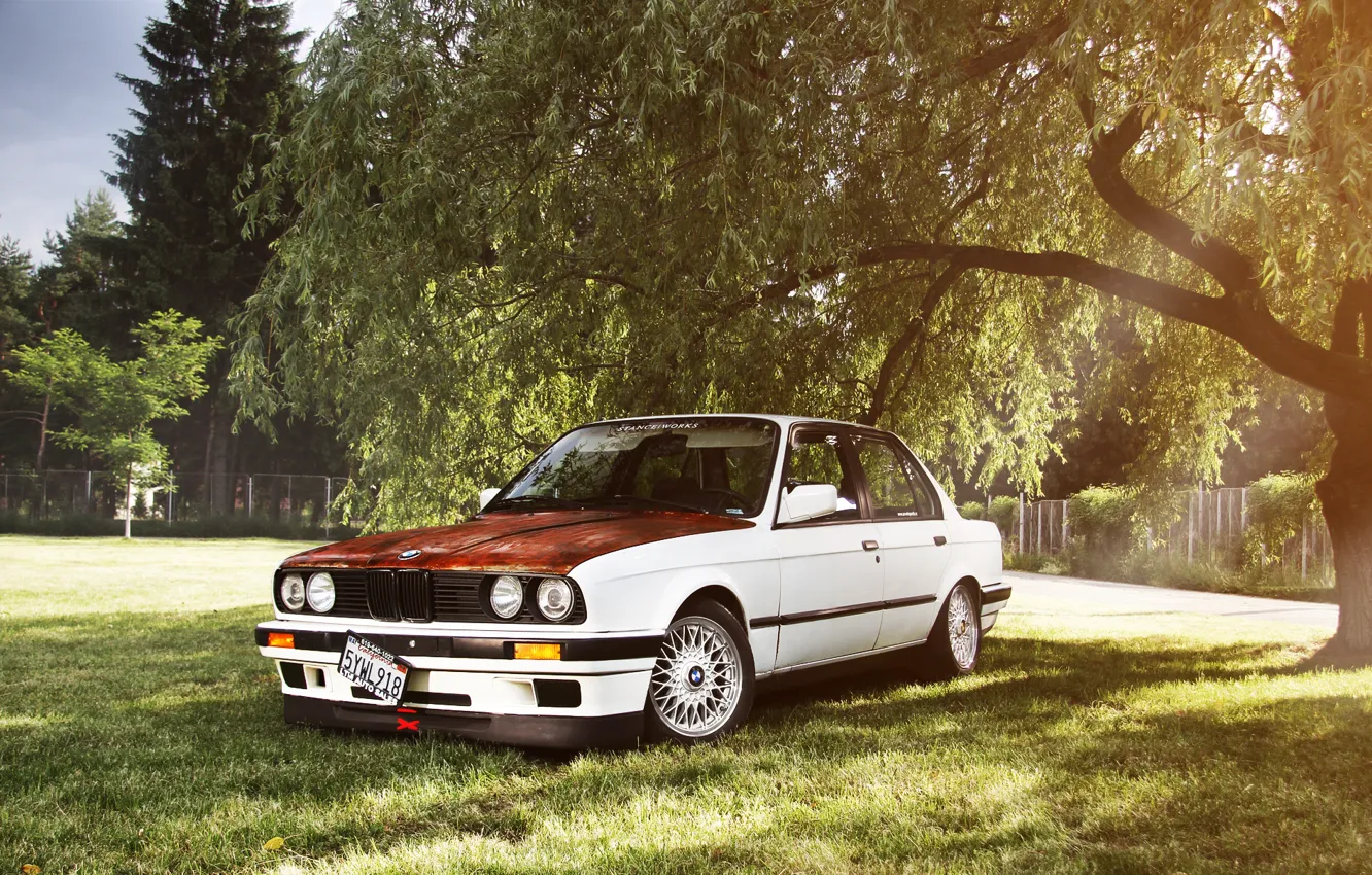 Фото обои бмв, BMW, белая, tuning, bbs, E30, 3 серия, ржавая