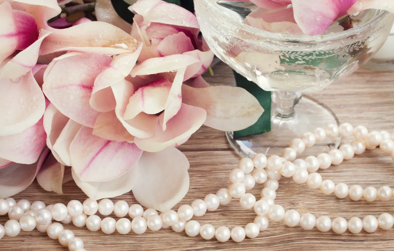 Фото обои цветы, бусы, flowers, магнолия, beads, Magnolia
