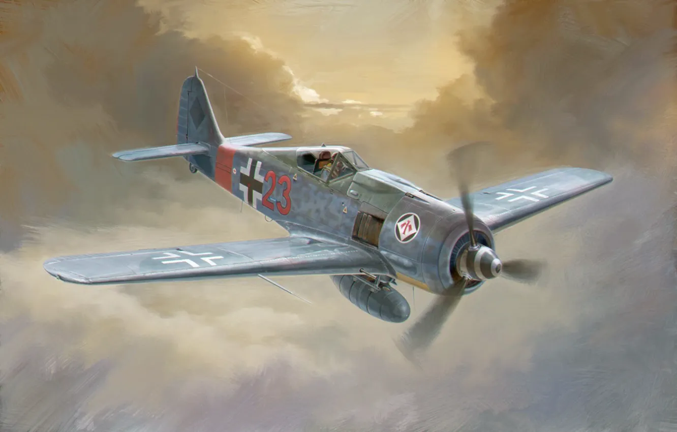 Фото обои war, art, painting, ww2, Focke-Wulf Fw190A-7 The 1st Flying Grope