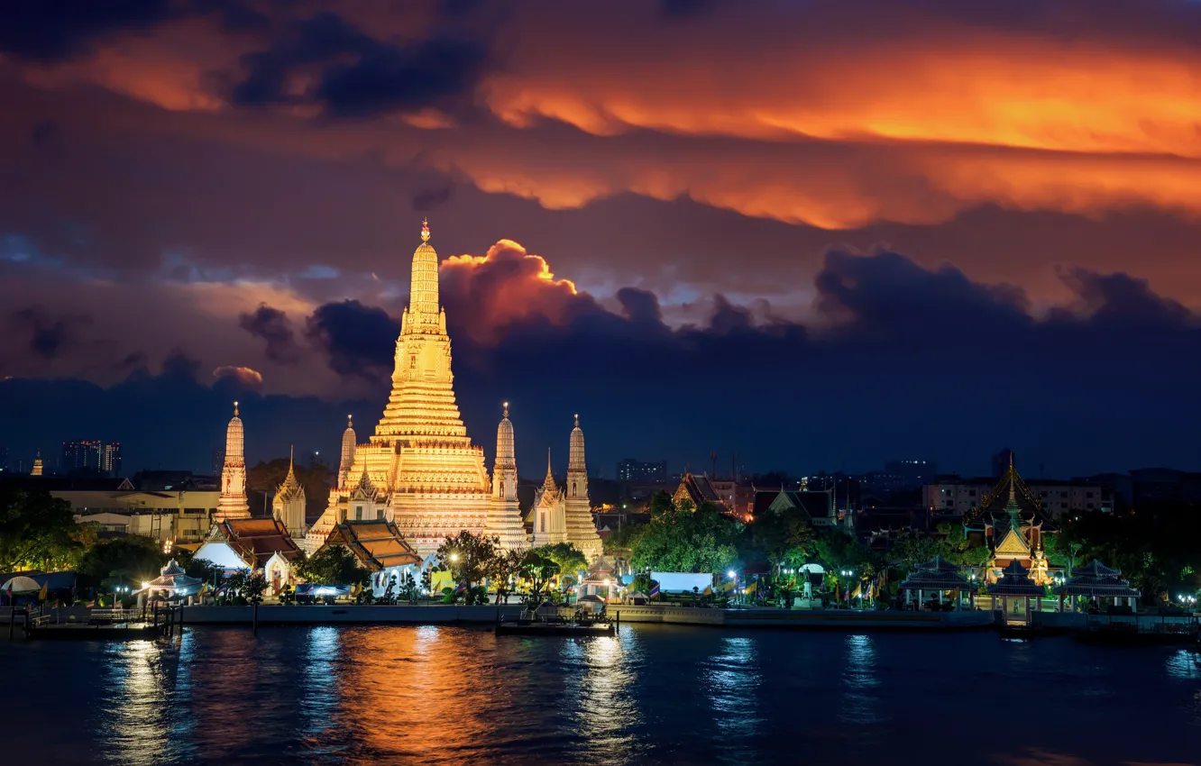Фото обои ночь, ночные огни, Город, храм, городской пейзаж, Янгон