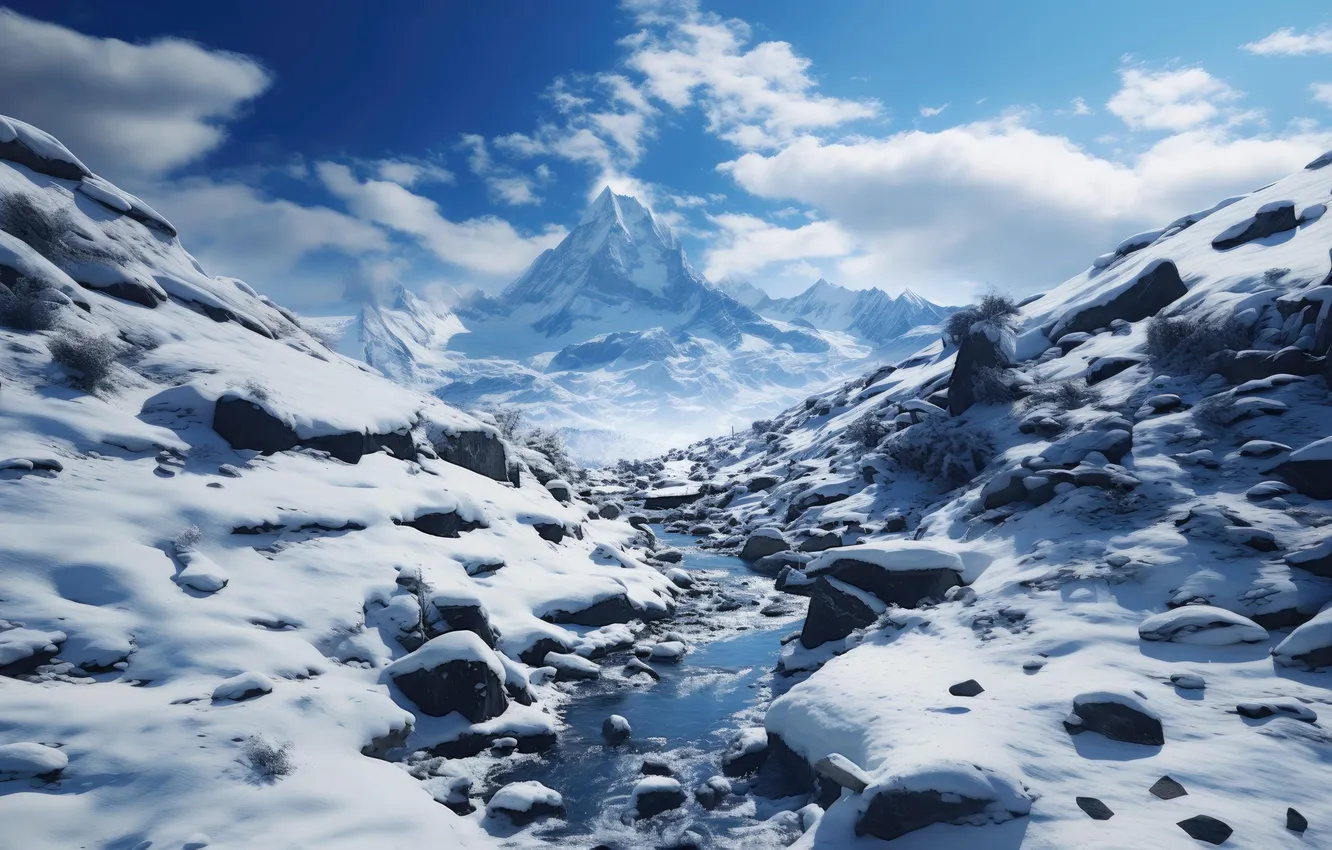 Фото обои зима, снег, горы